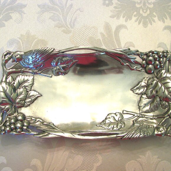 Arthur Court Other - Arthur Court Bird Grape Silver Metal Pattern Aluminum Serving Bread Tray luxury